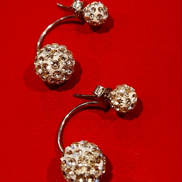 Sterling Silver S925.  Double Rhinestone Ball Ear  Classic Daily Wear Perfect - Picture 8 of 13